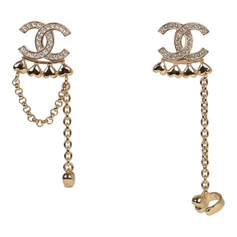 chanel cc rhinestone and gold metal dangle ear cuff earrings|coco crush earrings chanel.